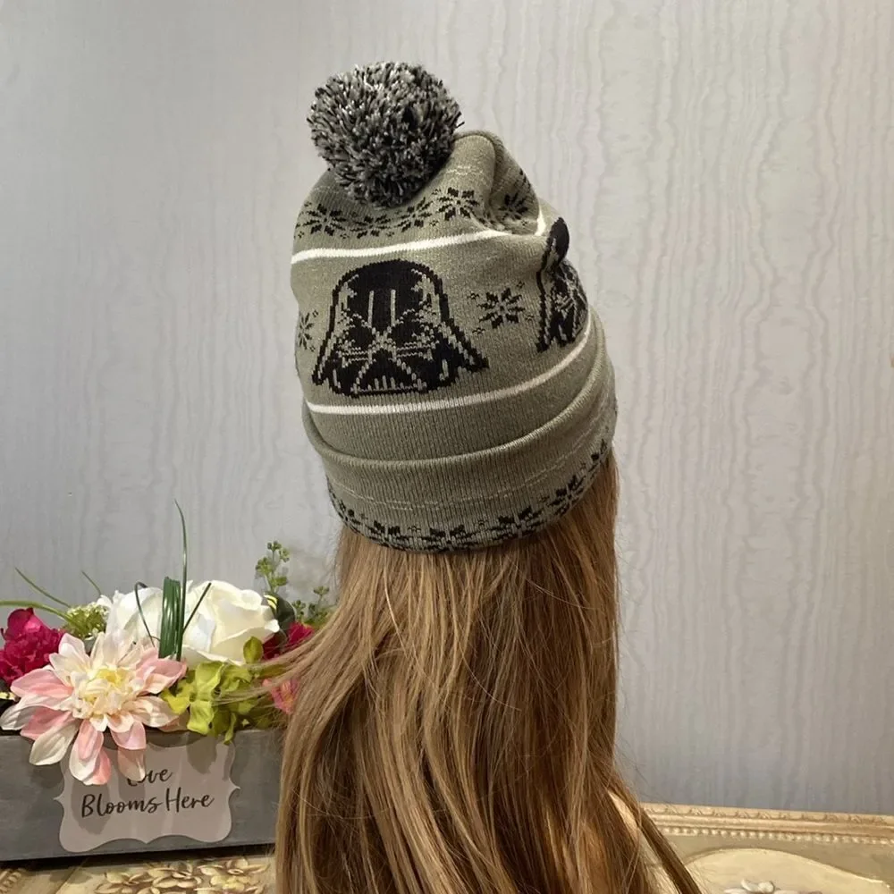 Star Wars Darth Vader Fair Isle Pom Beanie Cap Grey Black OSFM